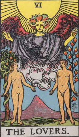 The The Lovers card in the Rider-Waite tarot deck