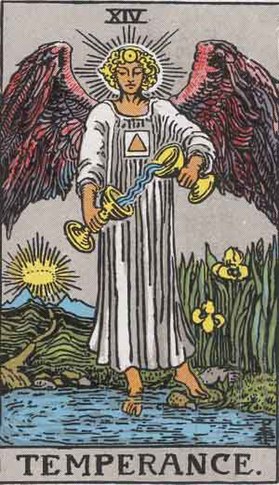 The Temperance card in the Rider-Waite tarot deck