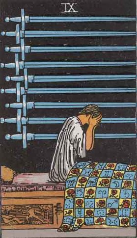 The Nine of Swords card in the Rider-Waite tarot deck