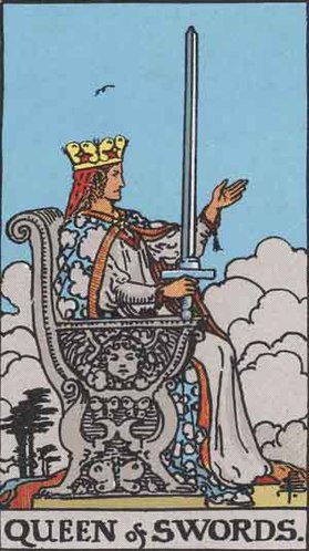 The Queen of Swords card in the Rider-Waite tarot deck